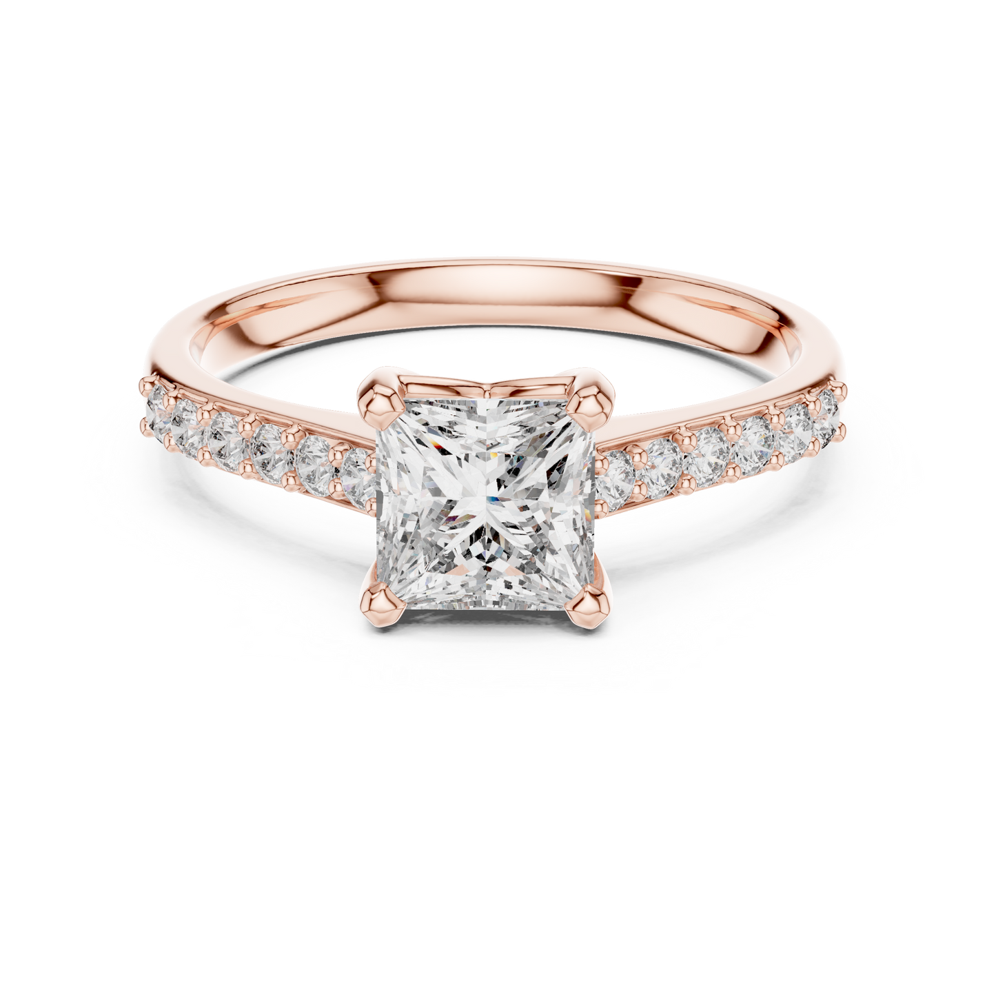 1.00CtPrincess-Cut Diamond Engagement Ring - Polished Rose Gold Ring with Micro Accent Diamonds