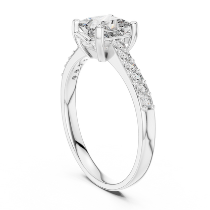 1.00CtPrincess-Cut Diamond Engagement Ring - Polished Rose Gold Ring with Micro Accent Diamonds