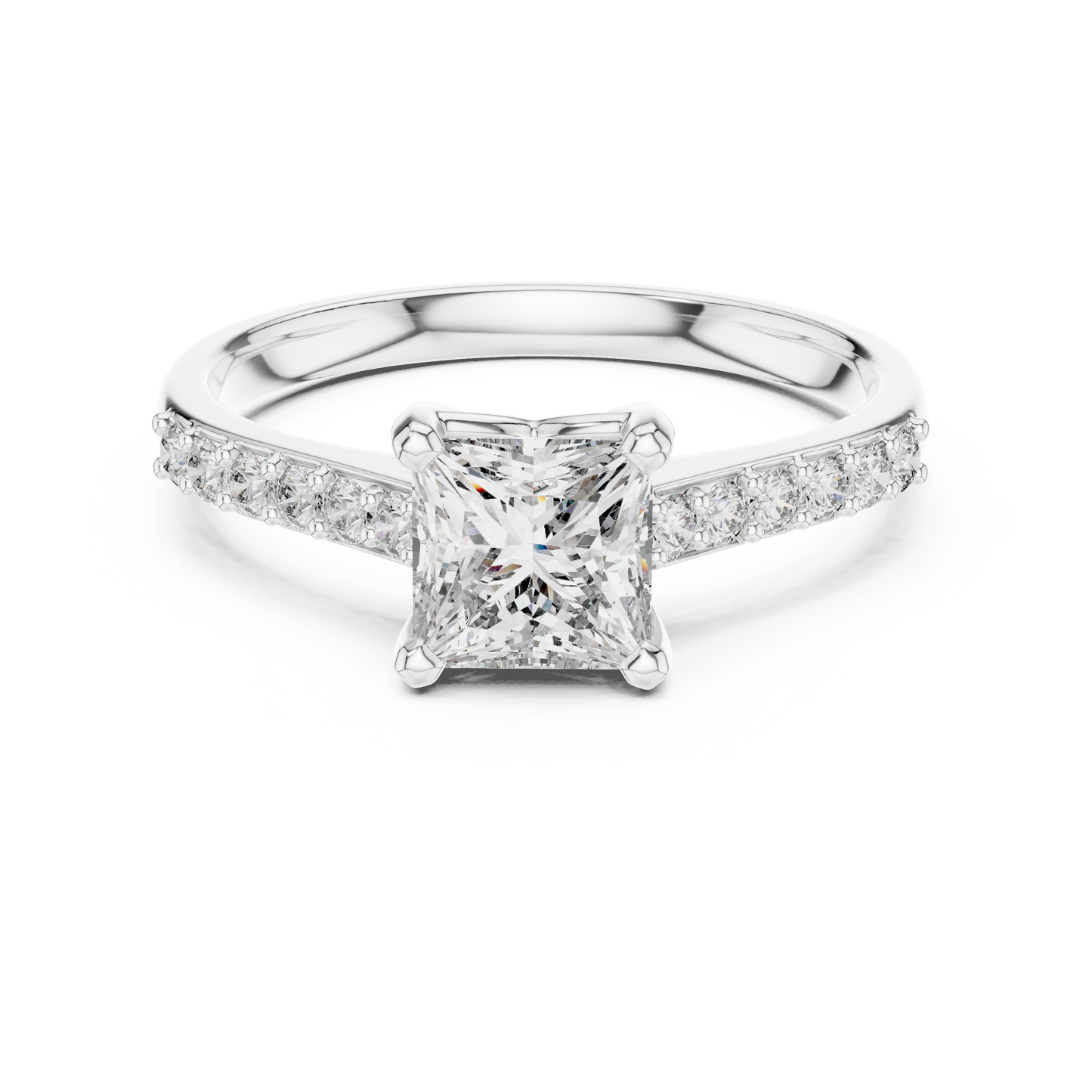 1.00CtPrincess-Cut Diamond Engagement Ring - Polished Rose Gold Ring with Micro Accent Diamonds