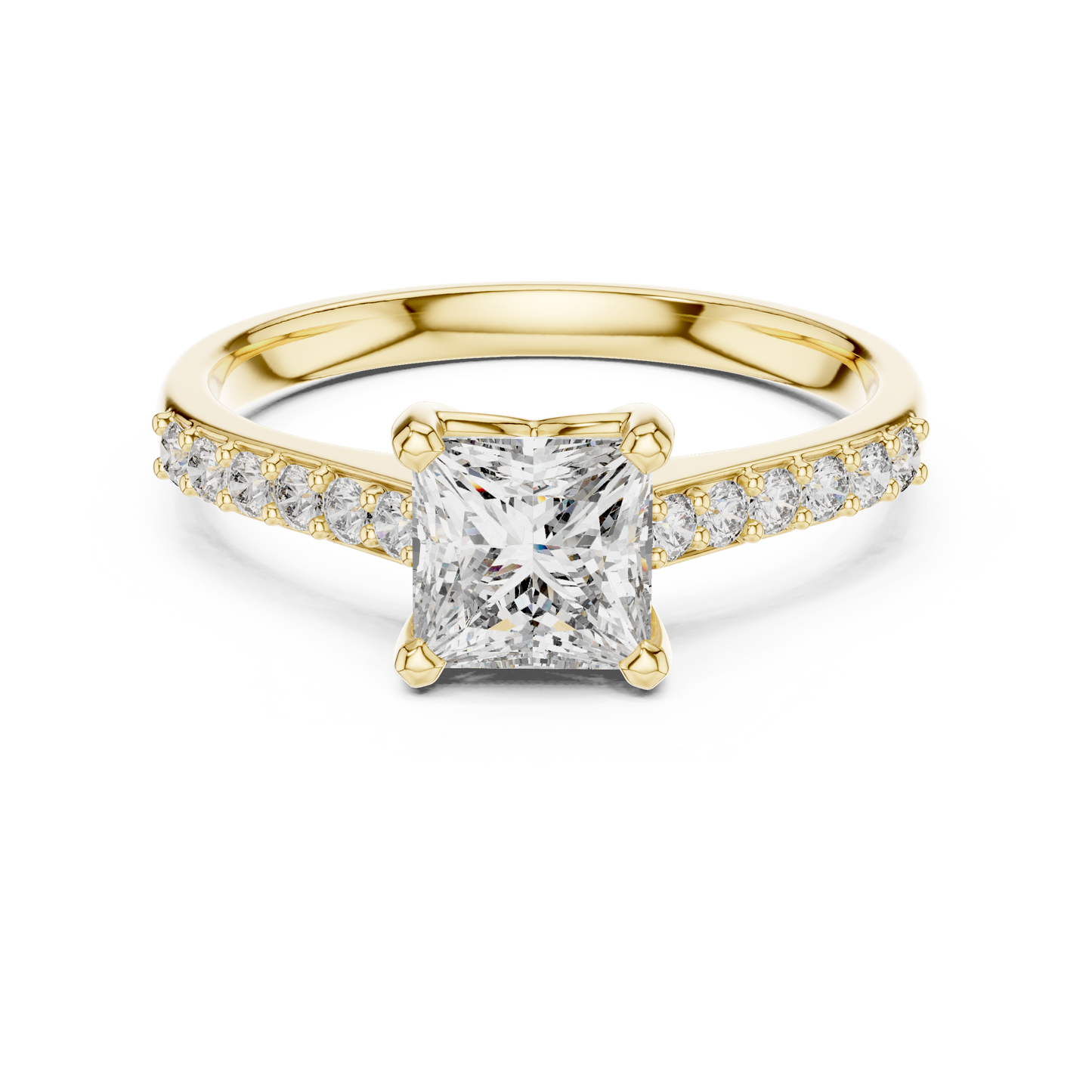 1.00CtPrincess-Cut Diamond Engagement Ring - Polished Rose Gold Ring with Micro Accent Diamonds