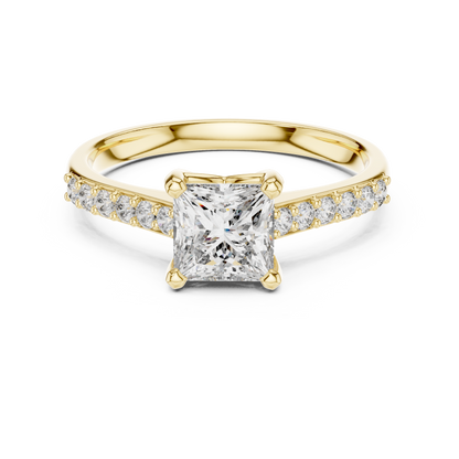 1.00CtPrincess-Cut Diamond Engagement Ring - Polished Rose Gold Ring with Micro Accent Diamonds
