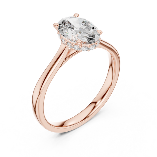 1.50Ct Classic Oval Diamond Hidden Halo Ring in Gold, Minimalist Anniversary Proposal Jewelry