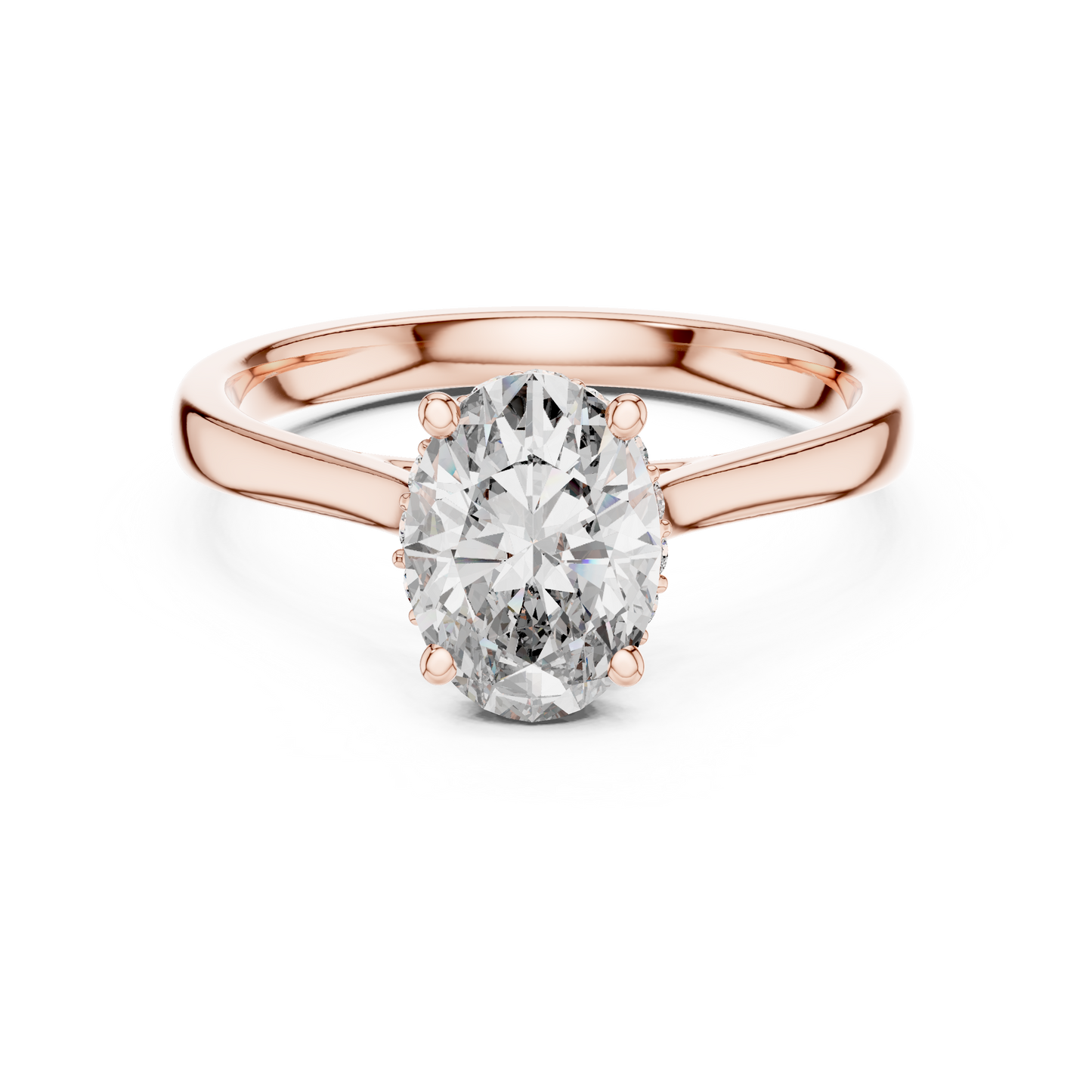 1.50Ct Classic Oval Diamond Hidden Halo Ring in Gold, Minimalist Anniversary Proposal Jewelry