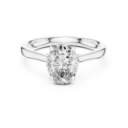 1.50Ct Classic Oval Diamond Hidden Halo Ring in Gold, Minimalist Anniversary Proposal Jewelry