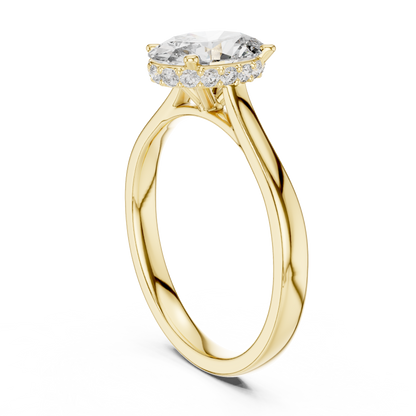 1.50Ct Classic Oval Diamond Hidden Halo Ring in Gold, Minimalist Anniversary Proposal Jewelry