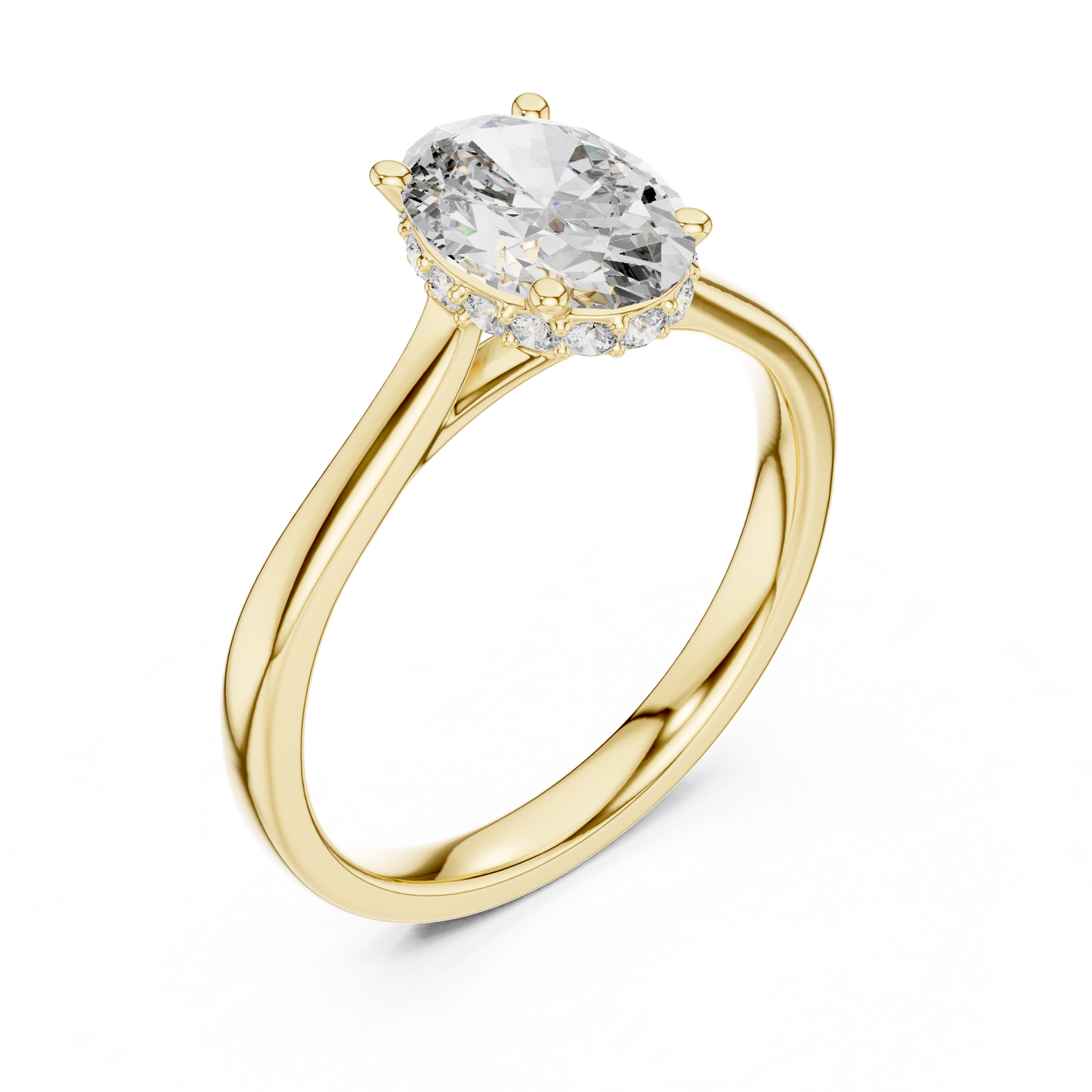 1.50Ct Classic Oval Diamond Hidden Halo Ring in Gold, Minimalist Anniversary Proposal Jewelry