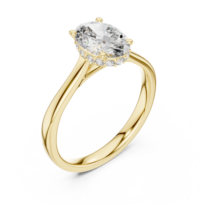 1.50Ct Classic Oval Diamond Hidden Halo Ring in Gold, Minimalist Anniversary Proposal Jewelry
