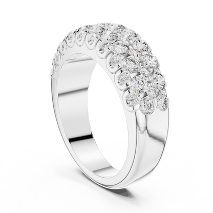 Triple Row Diamond Band – Wide Sterling Silver Anniversary Band, Statement Sparkle Gift