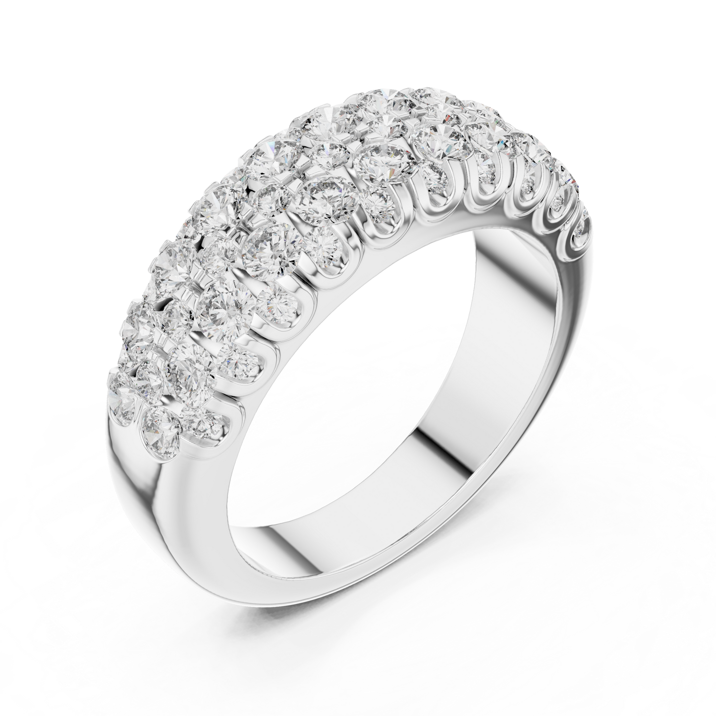 Triple Row Diamond Band – Wide Sterling Silver Anniversary Band, Statement Sparkle Gift