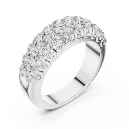 Triple Row Diamond Band – Wide Sterling Silver Anniversary Band, Statement Sparkle Gift