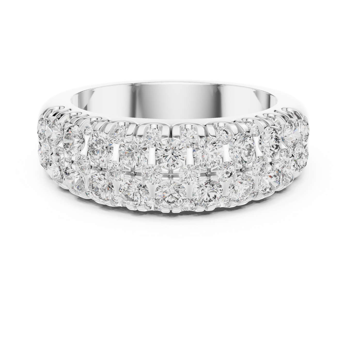 Premium Triple Diamond Band | Luxury Pave Setting | Elegant Silver Wedding Anniversary Ring