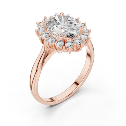 2.00Ct Oval Halo Cluster Ring – Floral Diamond Engagement Ring, Vintage-Inspired Bridal Jewelry