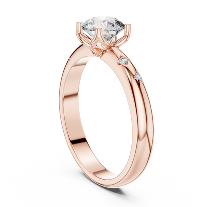 0.85CTRound Moissanite Diamond Promise Ring • 925 Sterling Silver Solitaire Band with Side Accents • Dainty Engagement Style