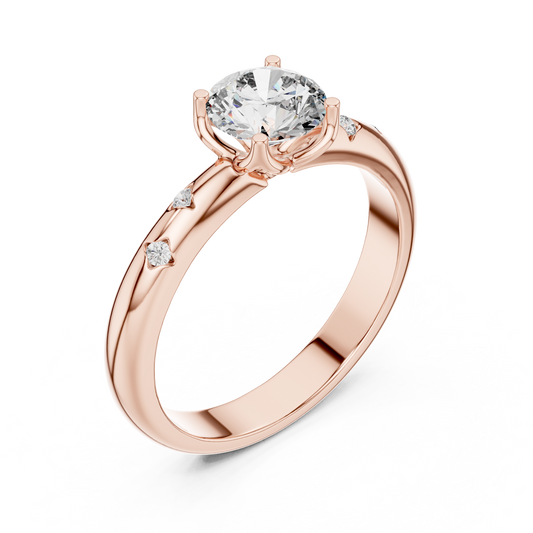 0.85CTRound Lab Grown Promise Ring • Gold Solitaire Band with Side Accents • Dainty Engagement Style
