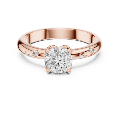 0.85CTRound Moissanite Diamond Promise Ring • 925 Sterling Silver Solitaire Band with Side Accents • Dainty Engagement Style