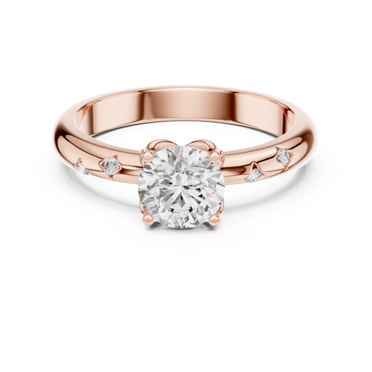 0.85CTRound Lab Grown Promise Ring • Gold Solitaire Band with Side Accents • Dainty Engagement Style