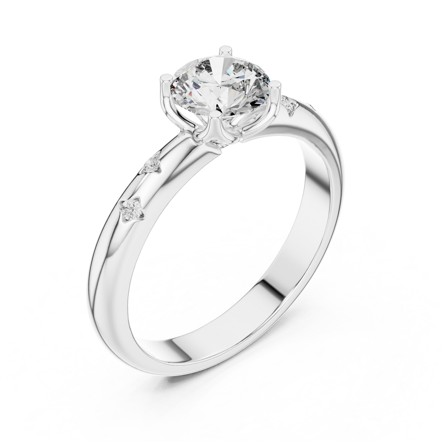 0.85CTRound Moissanite Diamond Promise Ring • 925 Sterling Silver Solitaire Band with Side Accents • Dainty Engagement Style