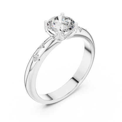 0.85CTRound Moissanite Diamond Promise Ring • 925 Sterling Silver Solitaire Band with Side Accents • Dainty Engagement Style