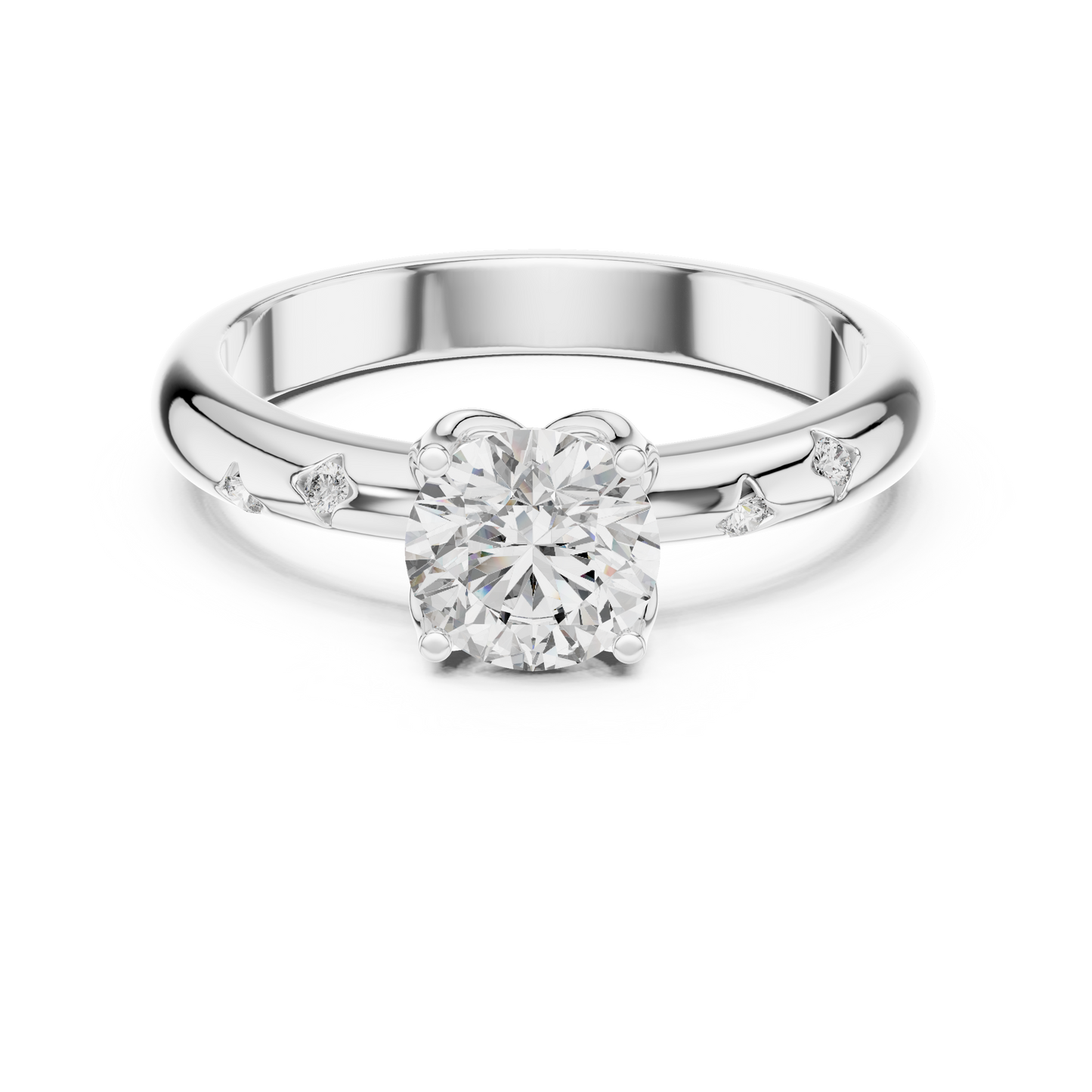 0.85CTRound Moissanite Diamond Promise Ring • 925 Sterling Silver Solitaire Band with Side Accents • Dainty Engagement Style
