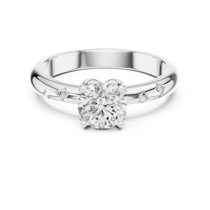 0.85CTRound Moissanite Diamond Promise Ring • 925 Sterling Silver Solitaire Band with Side Accents • Dainty Engagement Style