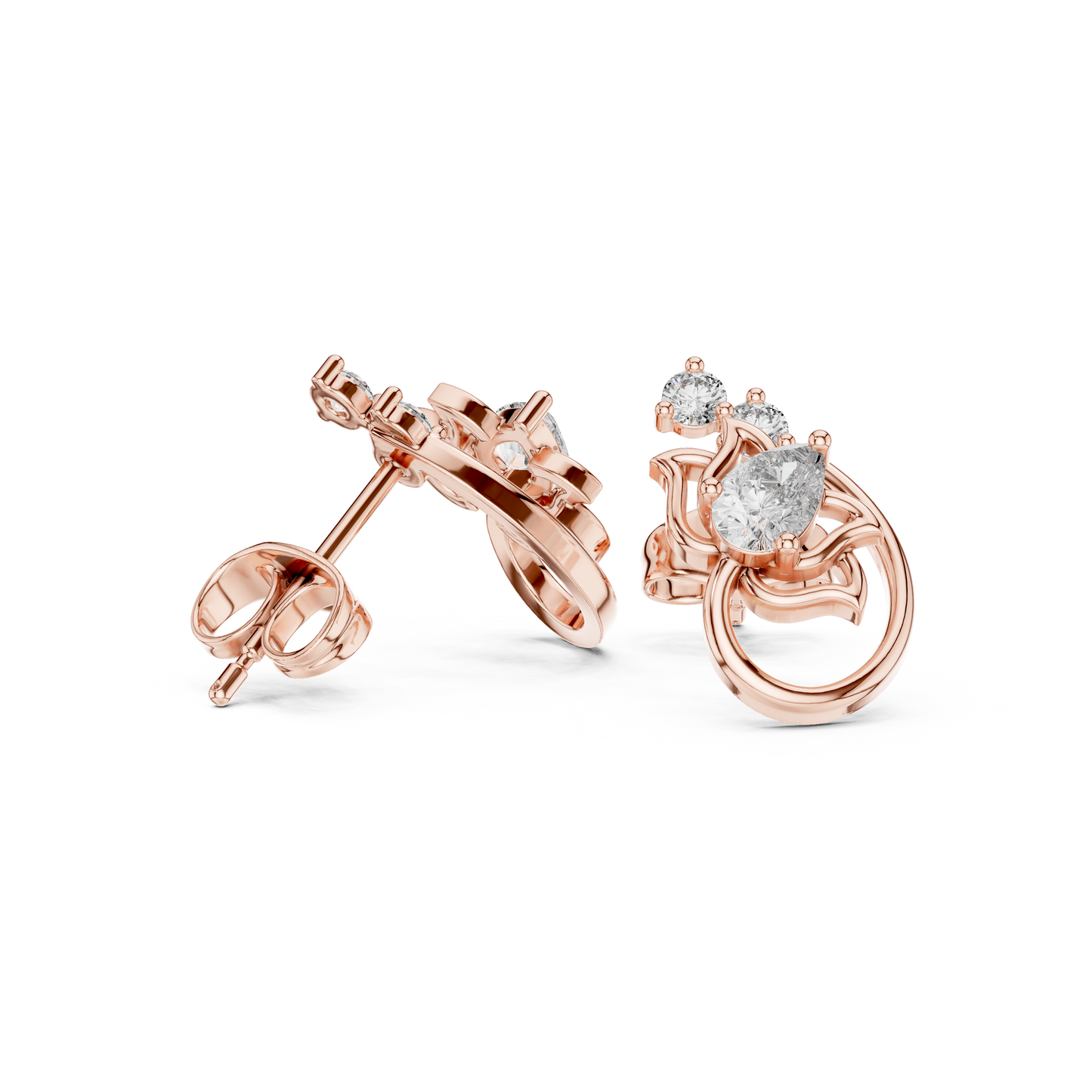 Quantum Leaf Pear-Brilliance Earrings • Signature Spiral Design • Opulent Mini Statement Studs