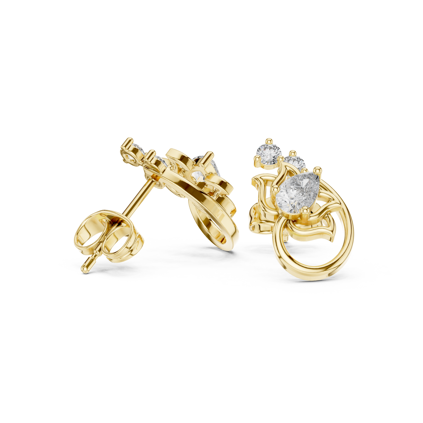 Quantum Leaf Pear-Brilliance Earrings • Signature Spiral Design • Opulent Mini Statement Studs