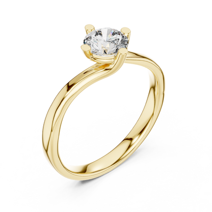 0.50Ct Curved Band Promise Ring – Classic Solitaire Design, Dainty Bridal Jewelry Gold Swirl Setting