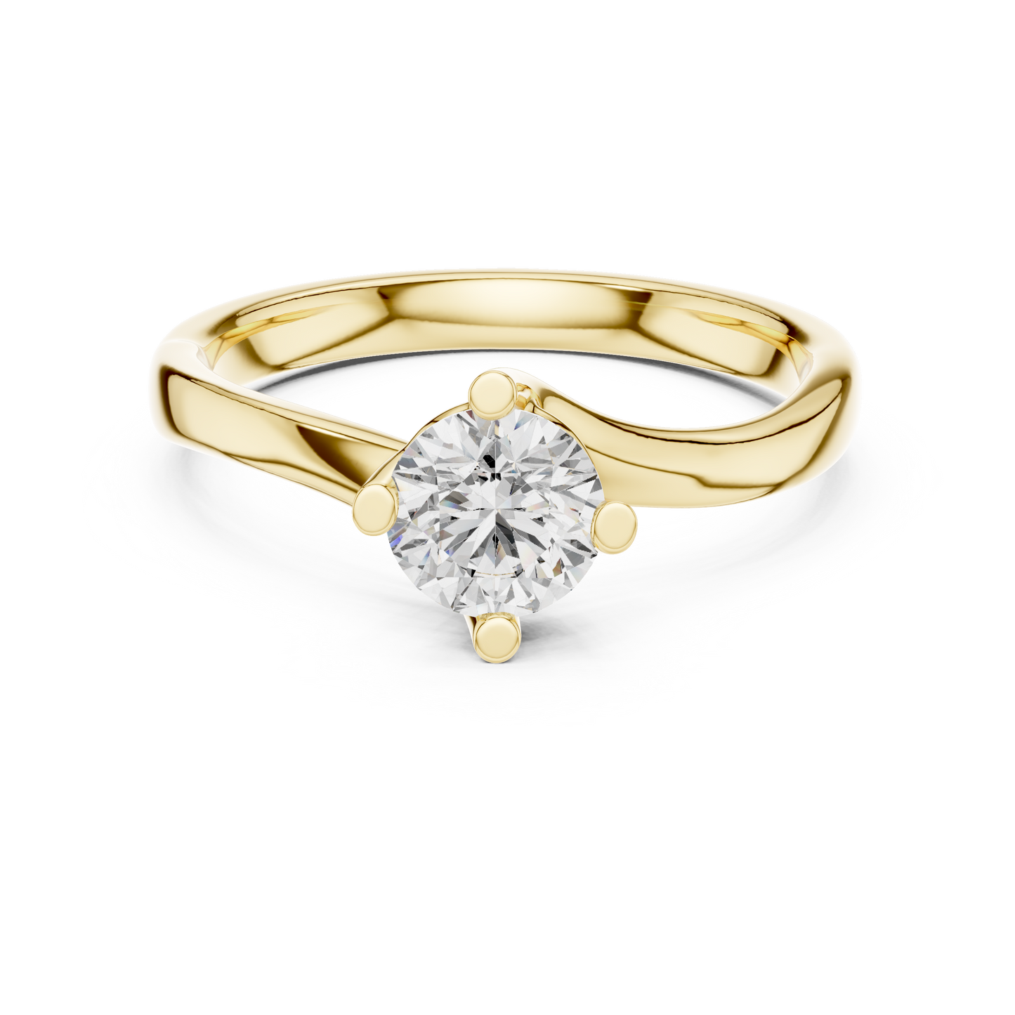 0.50Ct Curved Band Promise Ring – Classic Solitaire Design, Dainty Bridal Jewelry Gold Swirl Setting