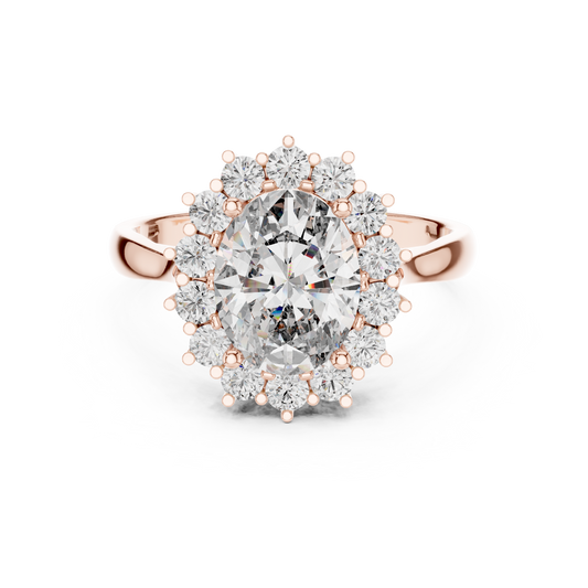 2.00Ct Oval Halo Cluster Ring – Floral Diamond Engagement Ring, Vintage-Inspired Bridal Jewelry