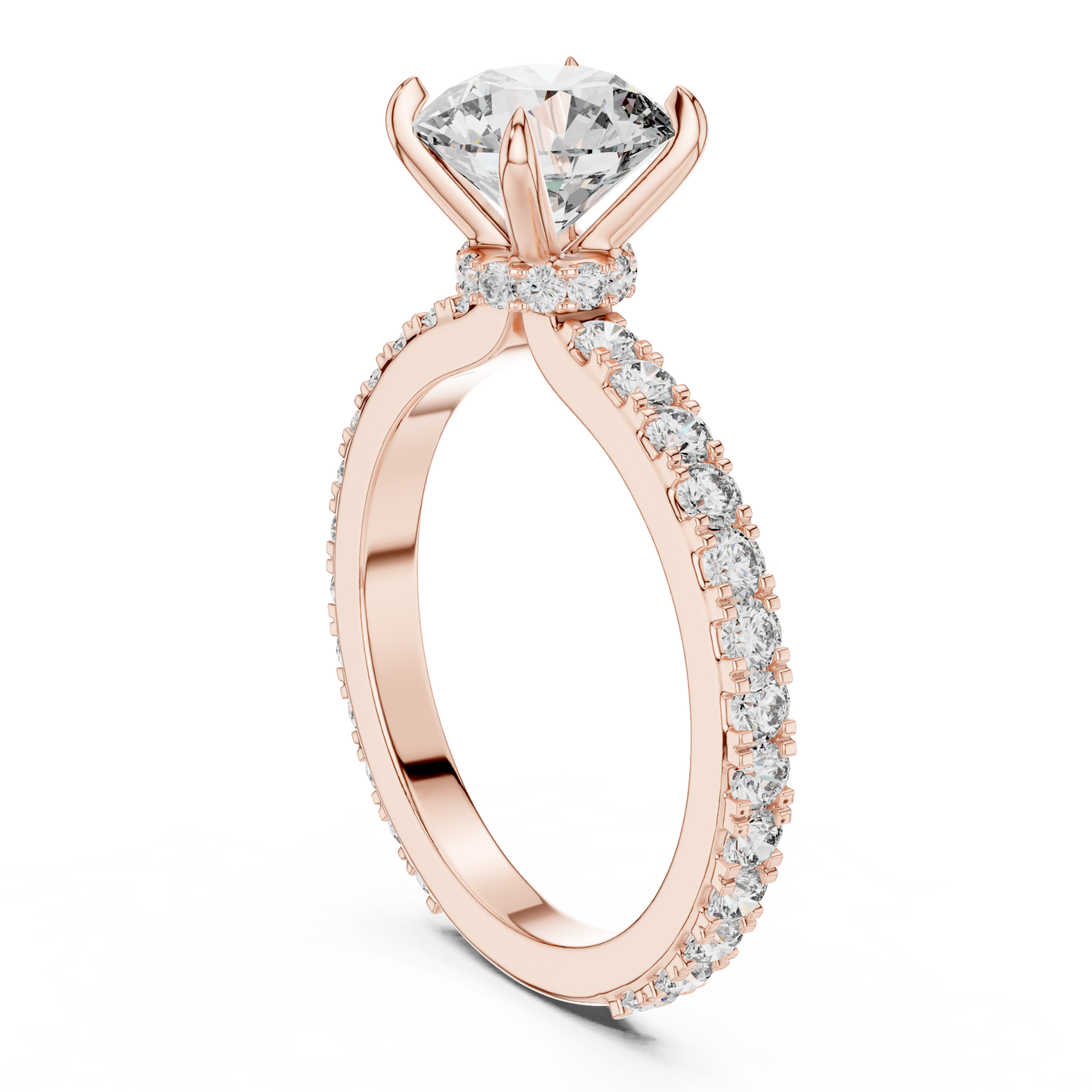 1.10Ct Round Cut Hidden Halo Ring Brilliant Center Stone Rose Gold Solitaire Ring