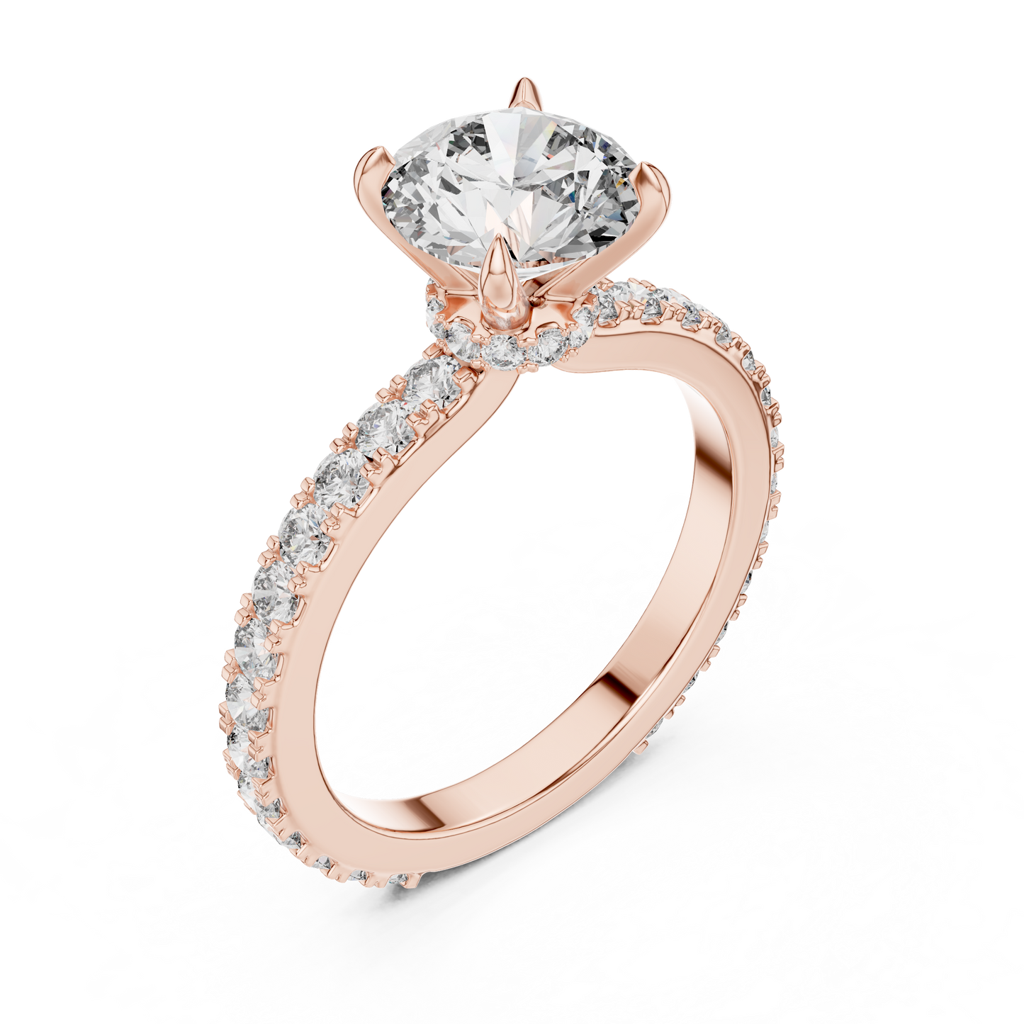 1.10Ct Round Cut Hidden Halo Ring Brilliant Center Stone Rose Gold Solitaire Ring