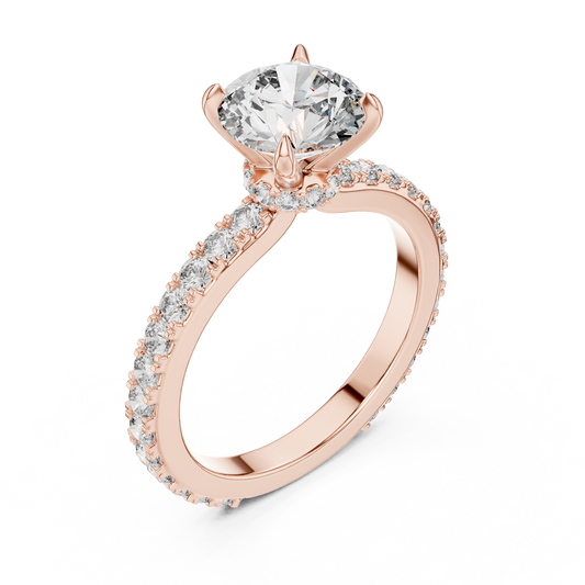 1.10Ct Round Cut Hidden Halo Ring Brilliant Center Stone Rose Gold Solitaire Ring