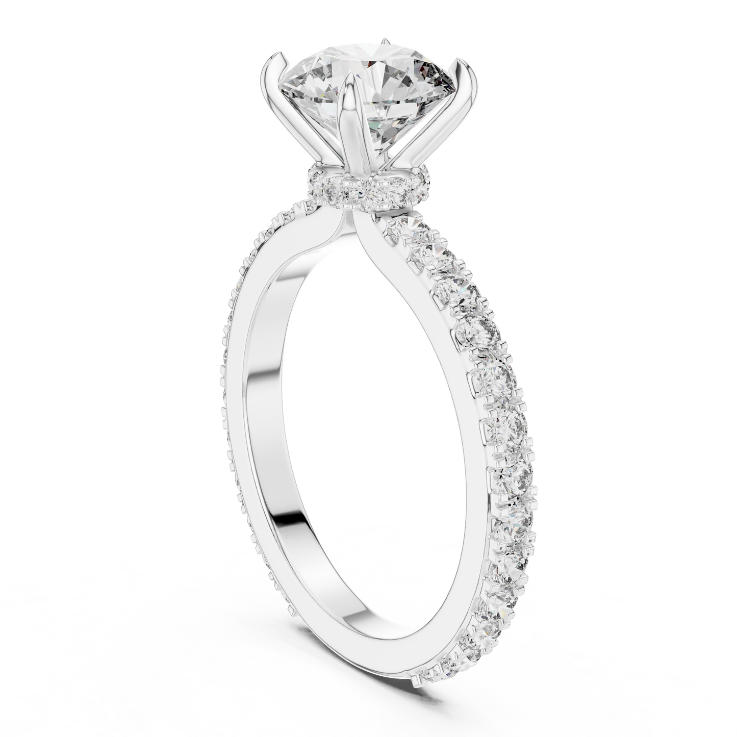 1.10Ct Round Cut Hidden Halo Ring Brilliant Center Stone Rose Gold Solitaire Ring