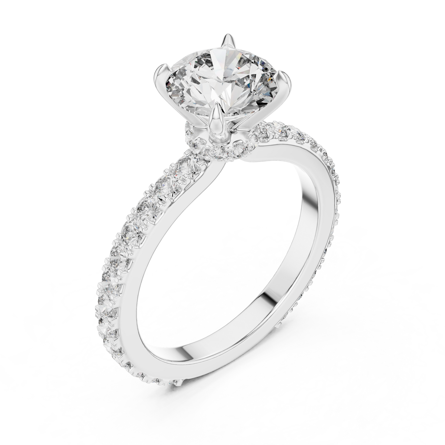 1.10Ct Round Cut Hidden Halo Ring Brilliant Center Stone Rose Gold Solitaire Ring