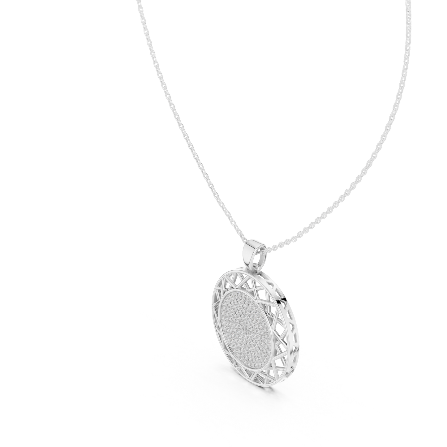 Precision-crafted lattice halo surrounds a pavé diamond center, reflecting infinite prestige, refined brilliance, and contemporary power design.