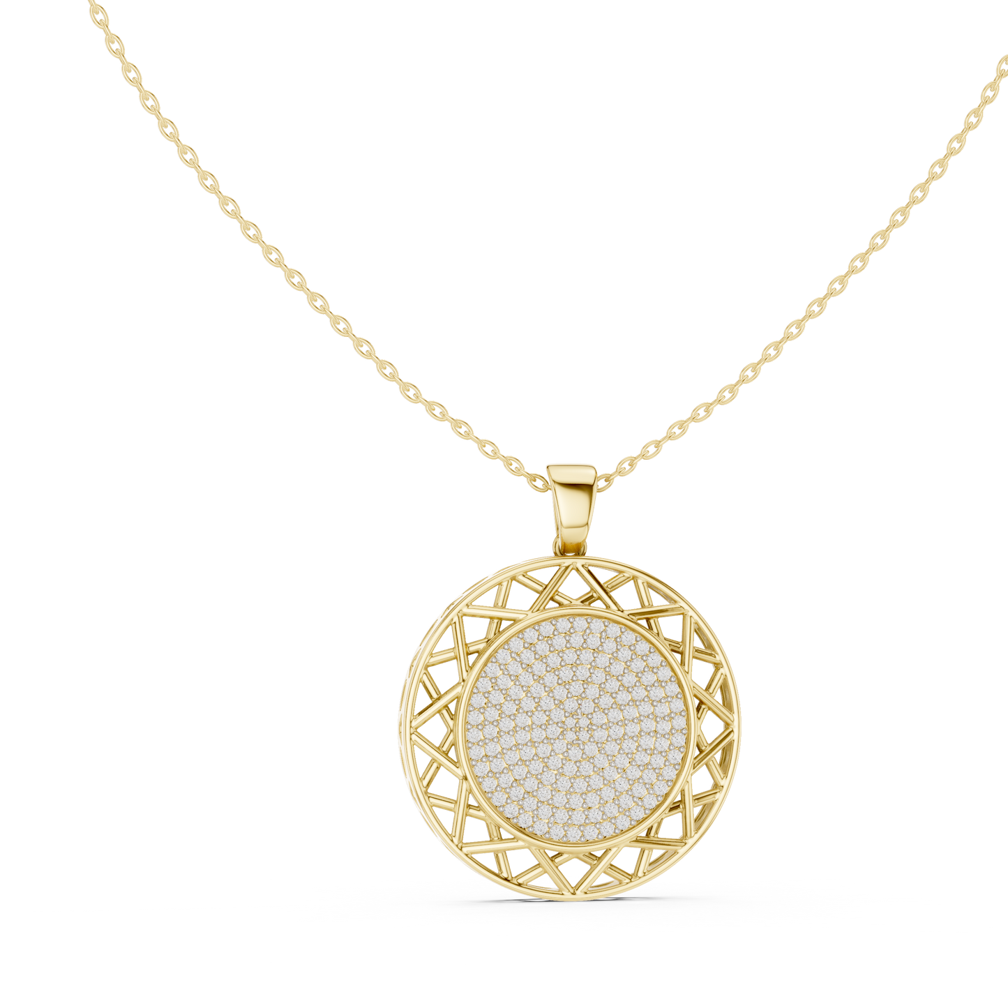 Precision-crafted lattice halo surrounds a pavé diamond center, reflecting infinite prestige, refined brilliance, and contemporary power design.