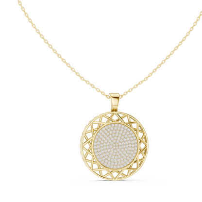 Precision-crafted lattice halo surrounds a pavé diamond center, reflecting infinite prestige, refined brilliance, and contemporary power design.