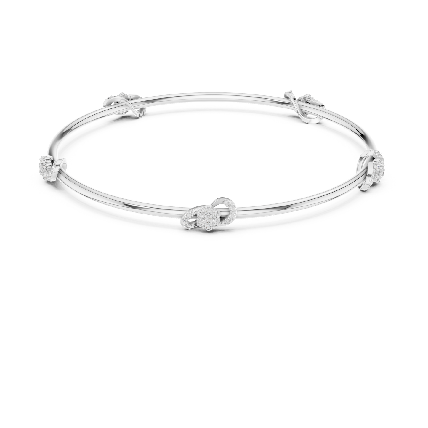 Silver Knot Stacking Bangle • Sparkling Diamond Accents • Elegant Luxury Bracelet • Handmade Fine Silver Jewelry