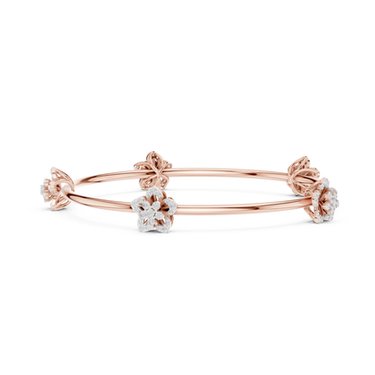 Five-Petal Flower Diamond Bracelet • Stackable Silver Bangle • Stylish Floral Jewelry • Rare  Gift for Women