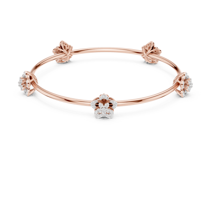 Five-Petal Flower Diamond Bracelet • Stackable Silver Bangle • Stylish Floral Jewelry • Rare  Gift for Women