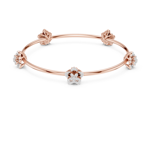 Five-Petal Flower Diamond Bracelet • Stackable Gold Bangle • Stylish Floral Jewelry • Rare  Gift for Women