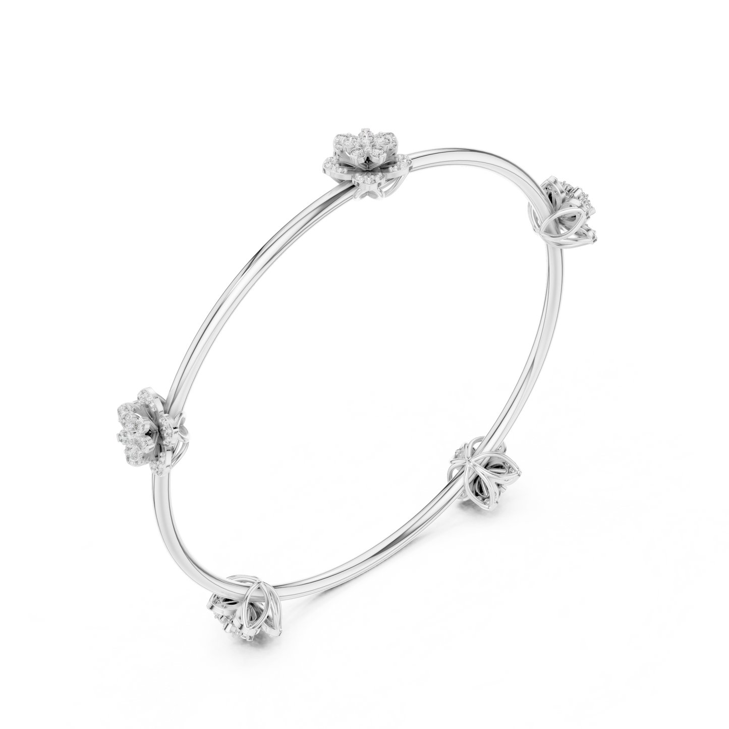 Five-Petal Flower Diamond Bracelet • Stackable Silver Bangle • Stylish Floral Jewelry • Rare  Gift for Women