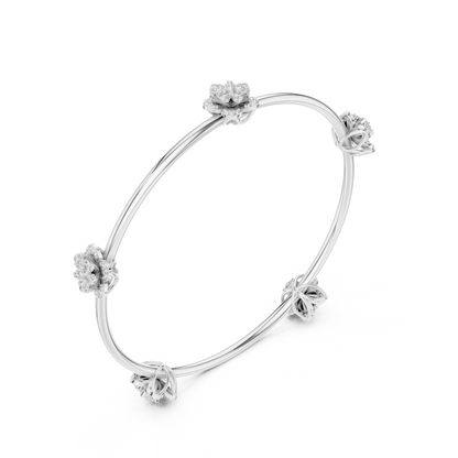 Five-Petal Flower Diamond Bracelet • Stackable Silver Bangle • Stylish Floral Jewelry • Rare  Gift for Women