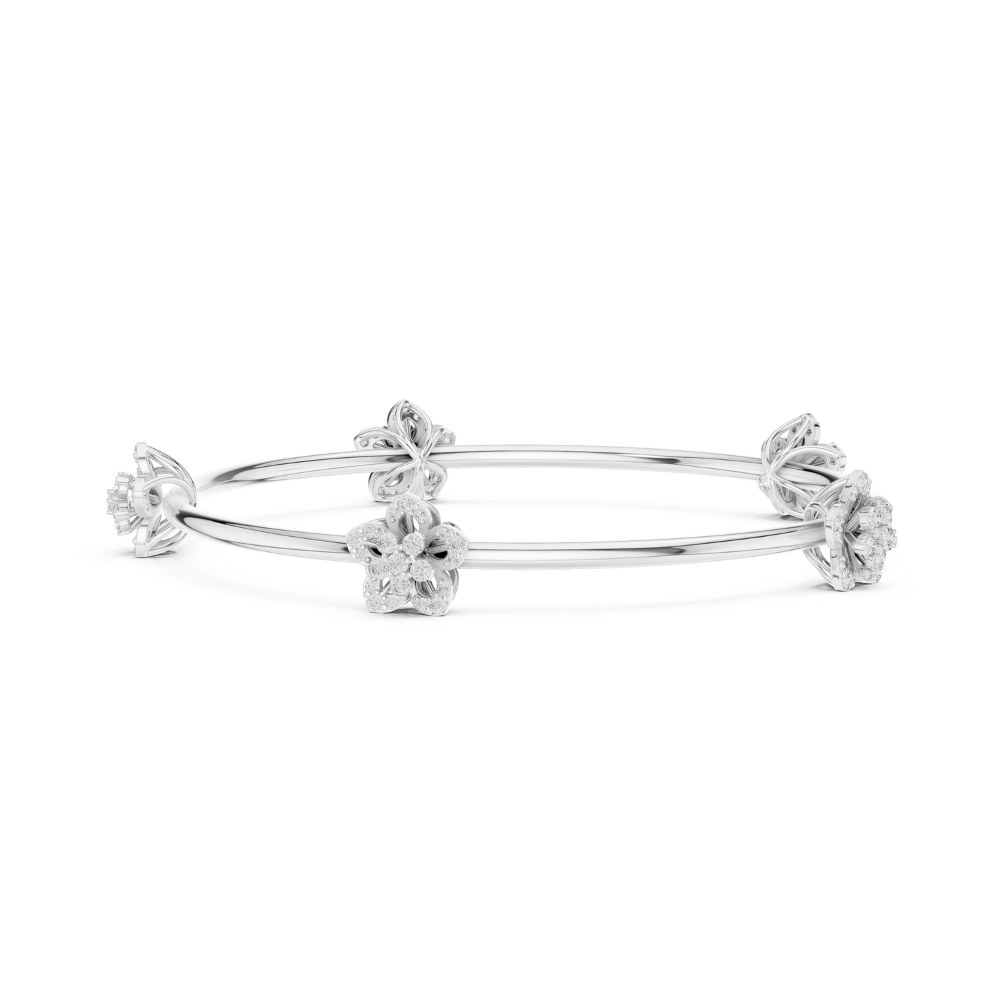 Five-Petal Flower Diamond Bracelet • Stackable Silver Bangle • Stylish Floral Jewelry • Rare  Gift for Women