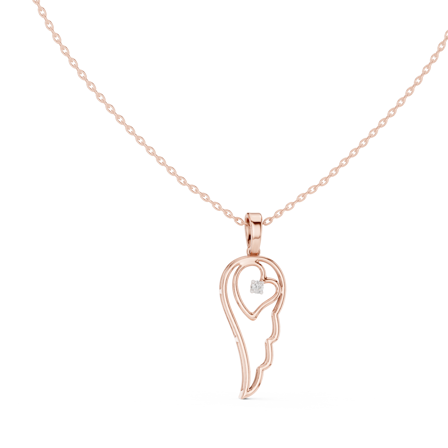 Heart Angel Wing - Diamond Gold Necklace - Romantic Meaningful Jewelry Gift