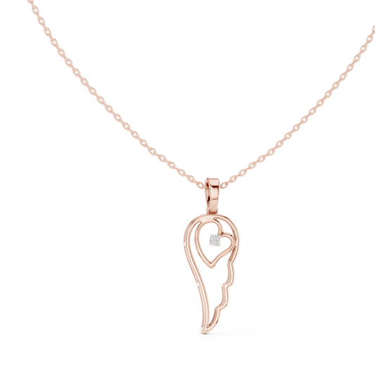 Heart Angel Wing - Diamond Gold Necklace - Romantic Meaningful Jewelry Gift