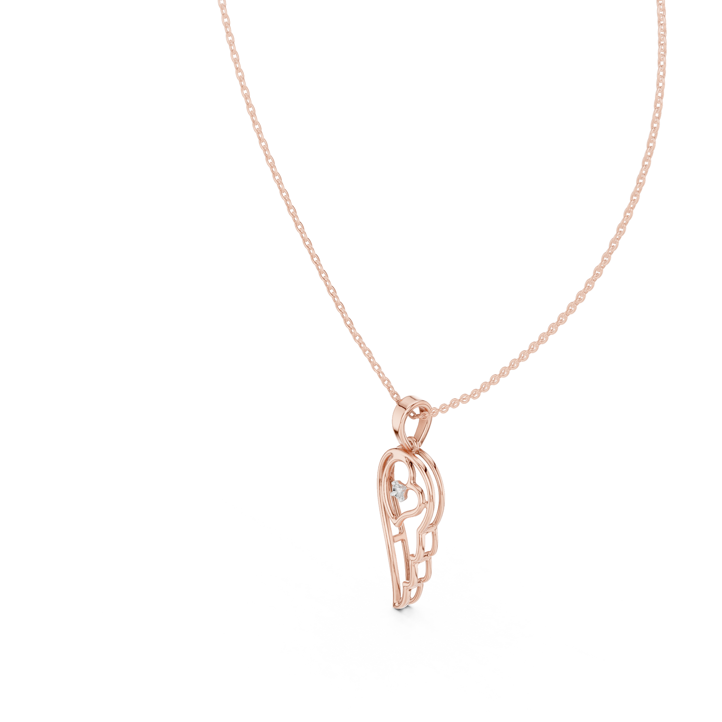 Heart Angel Wing - Diamond Gold Necklace - Romantic Meaningful Jewelry Gift