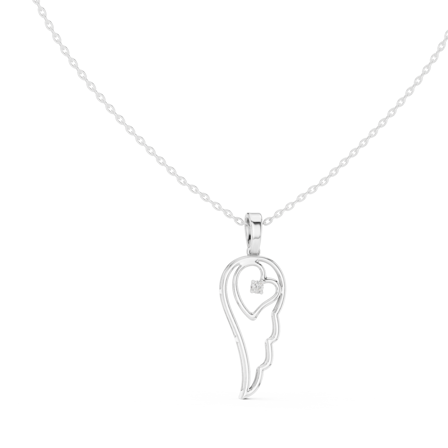 Heart Angel Wing - Diamond Gold Necklace - Romantic Meaningful Jewelry Gift