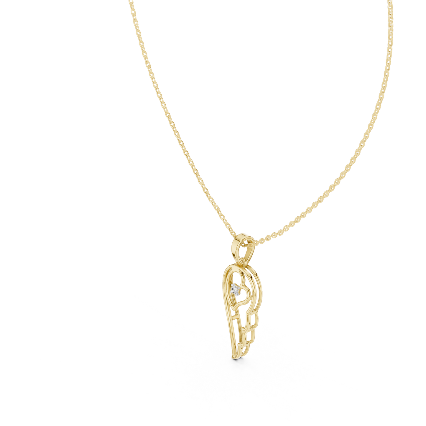 Heart Angel Wing - Diamond Gold Necklace - Romantic Meaningful Jewelry Gift