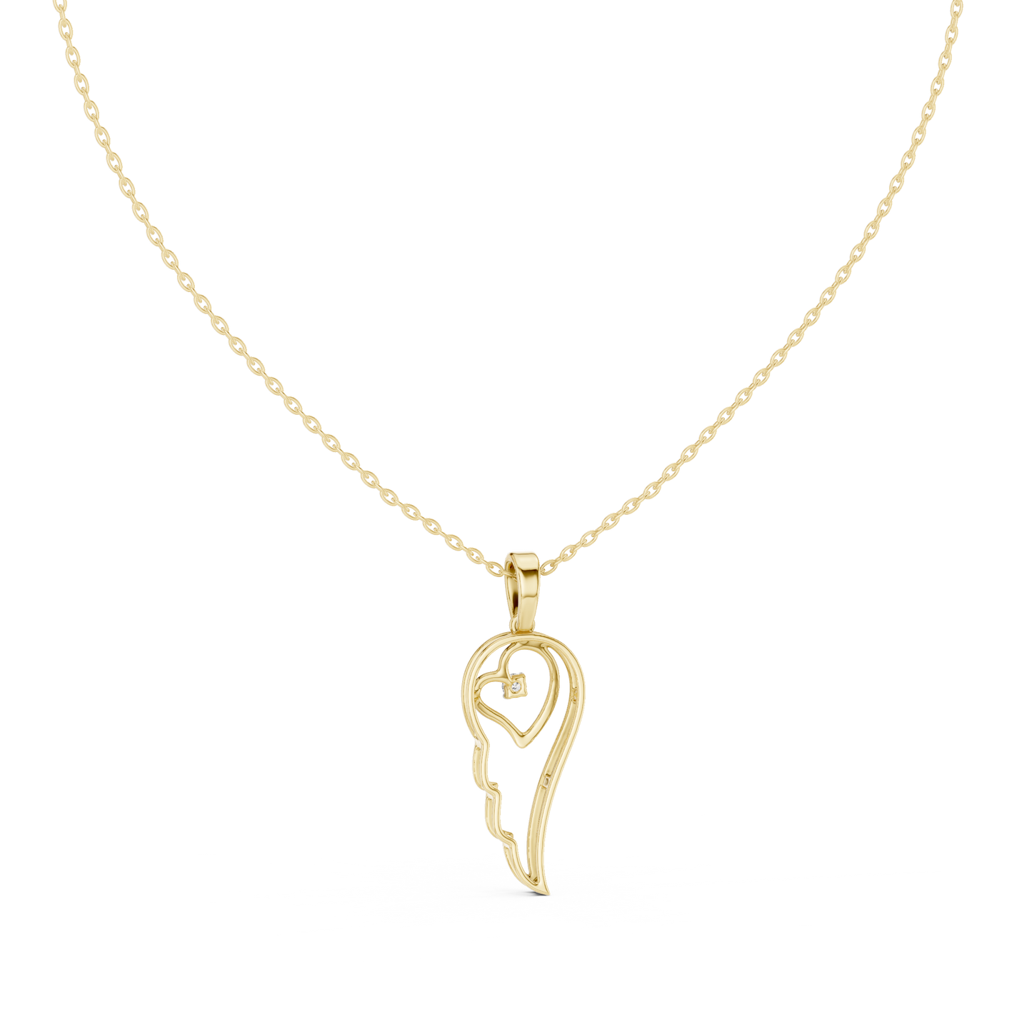 Heart Angel Wing - Diamond Gold Necklace - Romantic Meaningful Jewelry Gift